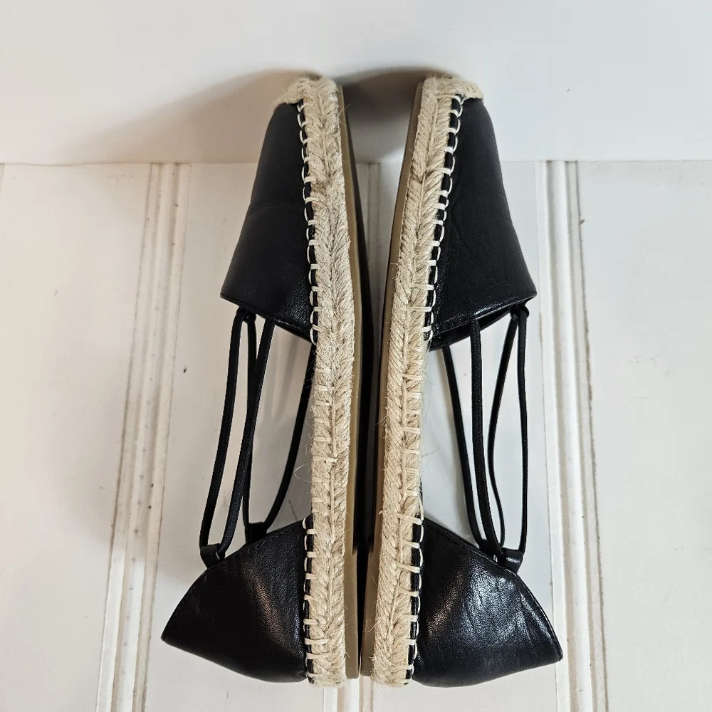Eileen Fisher Wali Black Leather Espadrilles Women’s 6.5 Slip On Flat Loafers